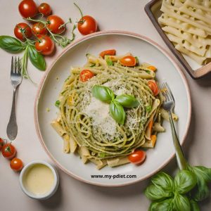 Pasta Integral con Verduras al Pesto, recetas saludables, nutricionistas